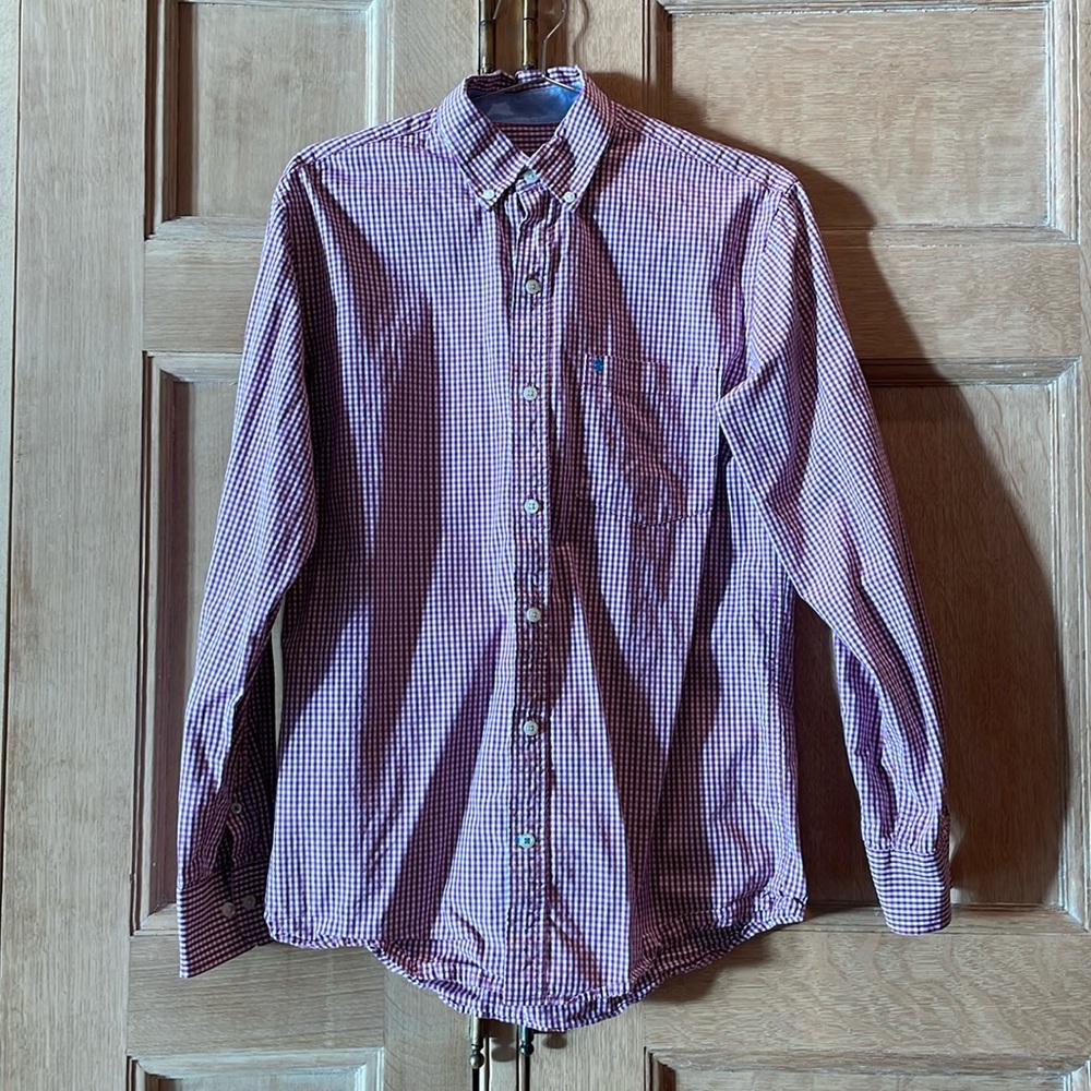 Izod Men’s Purple and White Gingham Shirt, Size S